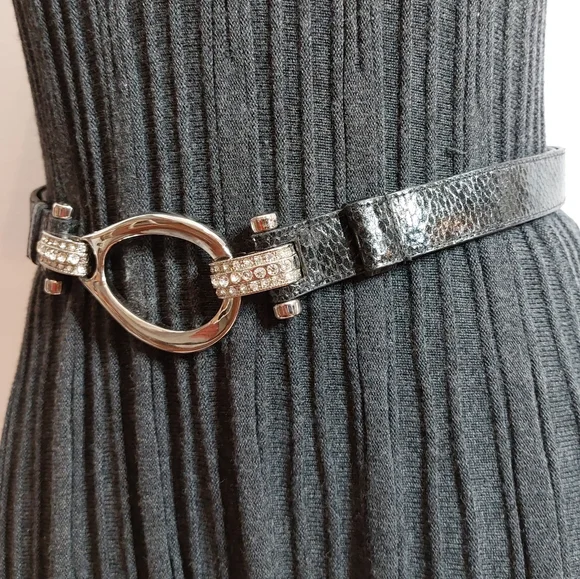 Silver & Black Snakeskin Belt adjustable Rhinestone Embellished One Size OSFA - Picture 3 of 8